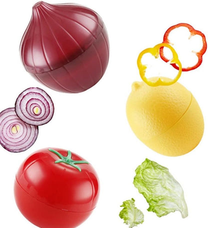Onion, tomato, lemon, green pepper 4 PCS Vegetable and Fruit Storage Containers for Fridge,，Reusable SiliconeRefrigerator Box Storage Bowls Saver Holder Keeper