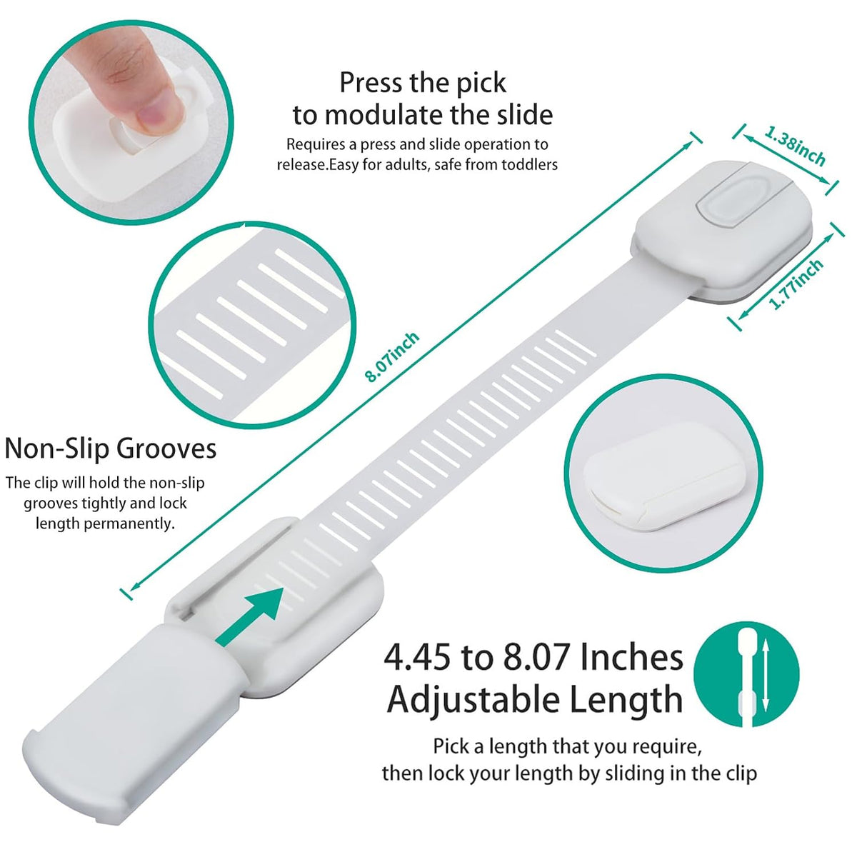 Multi-Use Adhesive Strap Locks for Baby Proofing Cabinets & Drawers
