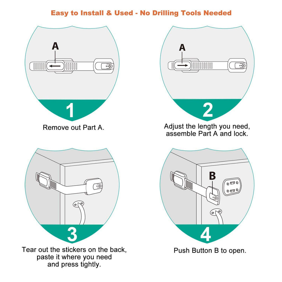 Multi-Use Adhesive Strap Locks for Baby Proofing Cabinets & Drawers