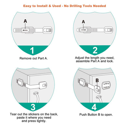 Multi-Use Adhesive Strap Locks for Baby Proofing Cabinets & Drawers