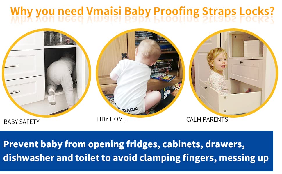 Multi-Use Adhesive Strap Locks for Baby Proofing Cabinets & Drawers