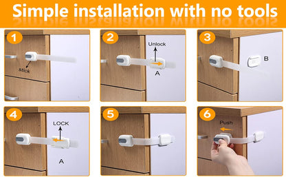 Multi-Use Adhesive Strap Locks for Baby Proofing Cabinets & Drawers
