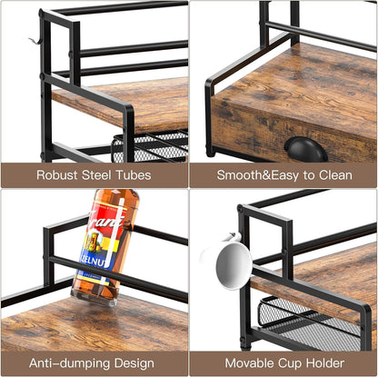 Coffee Syrup Rack Organizer, Syrup Bottle Holder Stand for Coffee Bar, 2-Tier 8 Bottles Storage Shelves for Syrup, Wine, Dressing for Kitchen Countertop, Rustic Brown & Black