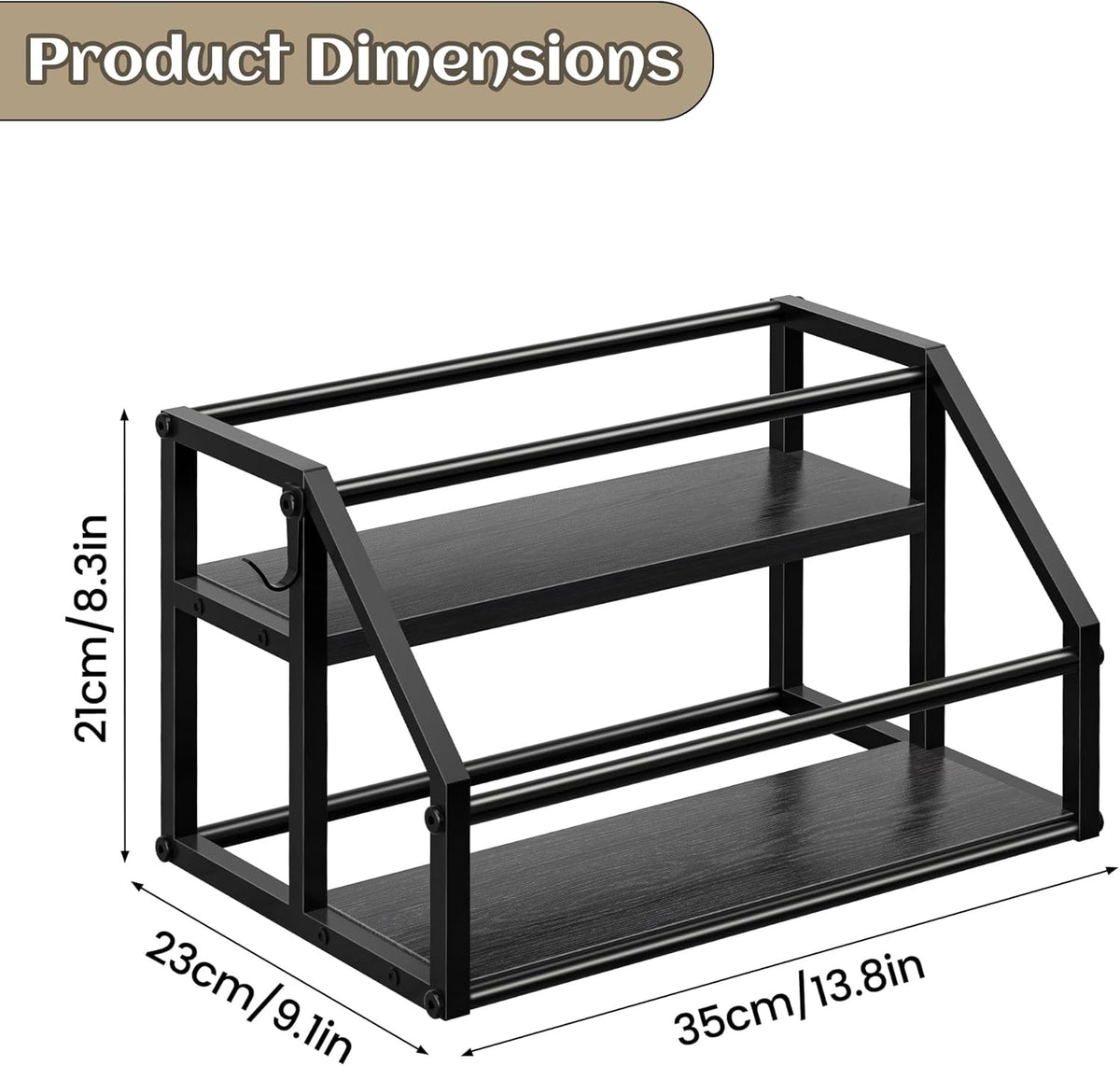 Coffee Syrup Rack Organizer, Syrup Bottle Holder Stand for Coffee Bar, 2-Tier 8 Bottles Storage Shelves for Syrup, Wine, Dressing for Kitchen Countertop, Rustic Brown & Black