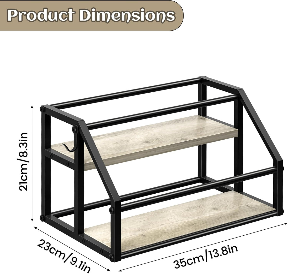 Coffee Syrup Rack Organizer, Syrup Bottle Holder Stand for Coffee Bar, 2-Tier 8 Bottles Storage Shelves for Syrup, Wine, Dressing for Kitchen Countertop, Rustic Brown & Black