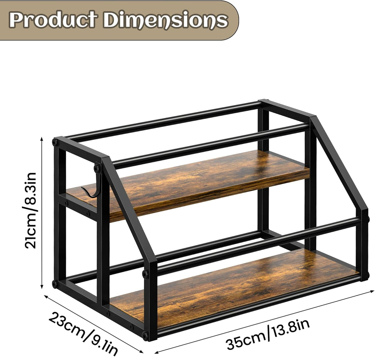 Coffee Syrup Rack Organizer, Syrup Bottle Holder Stand for Coffee Bar, 2-Tier 8 Bottles Storage Shelves for Syrup, Wine, Dressing for Kitchen Countertop, Rustic Brown & Black
