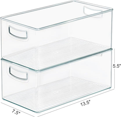 Freezer Organizer Bins Fridge Organizers and Storage Stackable Refrigerator Organizers Bins with Side Handles Clear Storage Bins for Pantry, Under Sink, Kitchen Cabinet