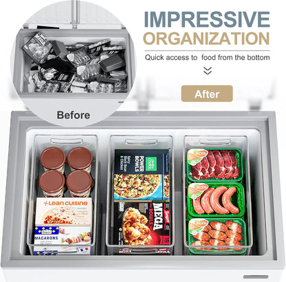 Freezer Organizer Bins Fridge Organizers and Storage Stackable Refrigerator Organizers Bins with Side Handles Clear Storage Bins for Pantry, Under Sink, Kitchen Cabinet
