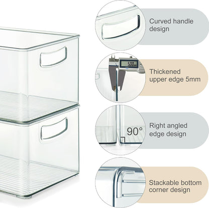 Freezer Organizer Bins Fridge Organizers and Storage Stackable Refrigerator Organizers Bins with Side Handles Clear Storage Bins for Pantry, Under Sink, Kitchen Cabinet