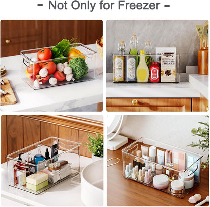 Freezer Organizer Bins Fridge Organizers and Storage Stackable Refrigerator Organizers Bins with Side Handles Clear Storage Bins for Pantry, Under Sink, Kitchen Cabinet