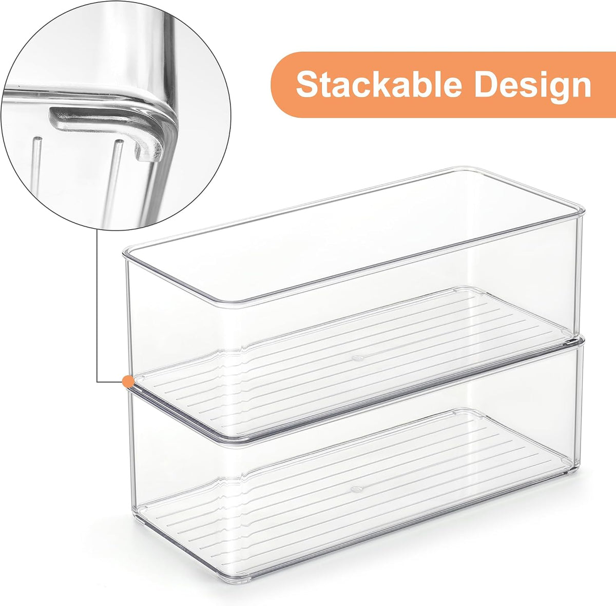 Freezer Organizer Bins Fridge Organizers and Storage Stackable Refrigerator Organizers Bins with Side Handles Clear Storage Bins for Pantry, Under Sink, Kitchen Cabinet