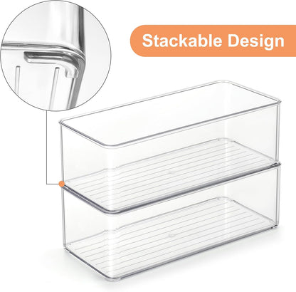 Freezer Organizer Bins Fridge Organizers and Storage Stackable Refrigerator Organizers Bins with Side Handles Clear Storage Bins for Pantry, Under Sink, Kitchen Cabinet