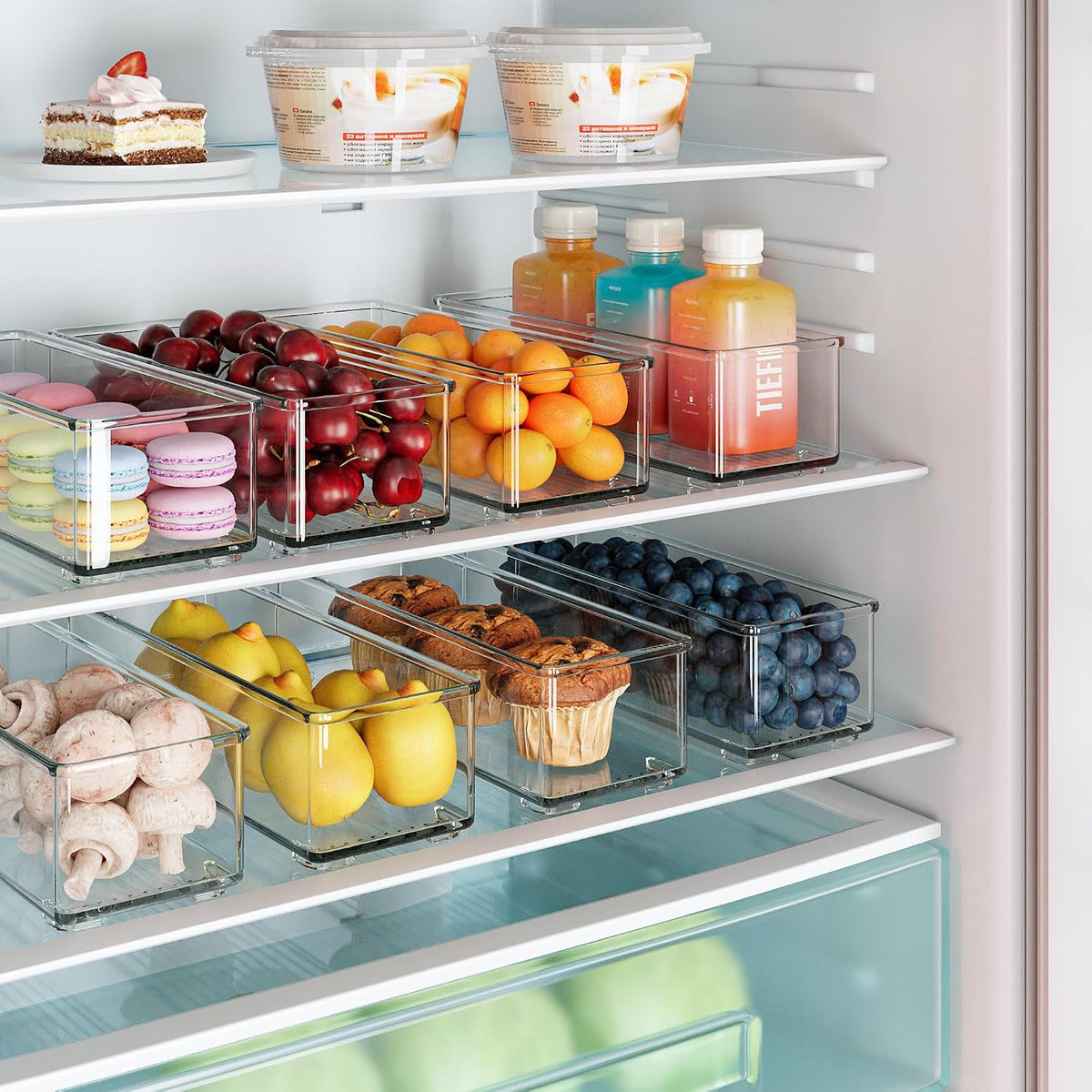 Freezer Organizer Bins Fridge Organizers and Storage Stackable Refrigerator Organizers Bins with Side Handles Clear Storage Bins for Pantry, Under Sink, Kitchen Cabinet