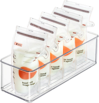 Freezer Organizer Bins Fridge Organizers and Storage Stackable Refrigerator Organizers Bins with Side Handles Clear Storage Bins for Pantry, Under Sink, Kitchen Cabinet