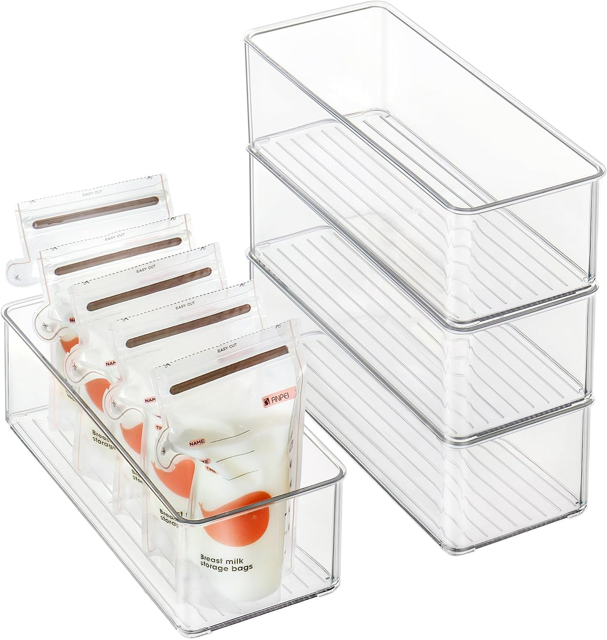 Freezer Organizer Bins Fridge Organizers and Storage Stackable Refrigerator Organizers Bins with Side Handles Clear Storage Bins for Pantry, Under Sink, Kitchen Cabinet