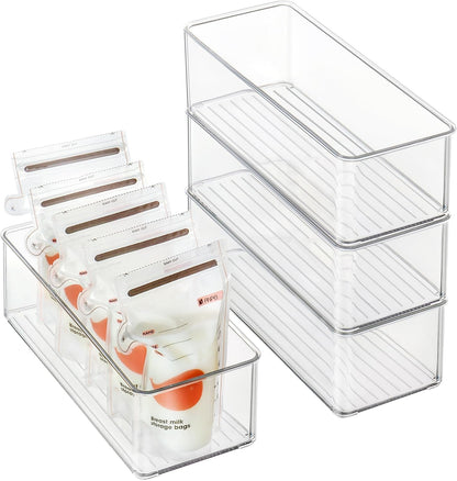 Freezer Organizer Bins Fridge Organizers and Storage Stackable Refrigerator Organizers Bins with Side Handles Clear Storage Bins for Pantry, Under Sink, Kitchen Cabinet