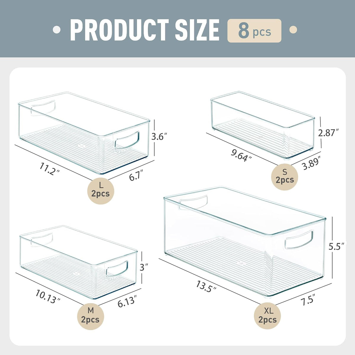 Freezer Organizer Bins Fridge Organizers and Storage Stackable Refrigerator Organizers Bins with Side Handles Clear Storage Bins for Pantry, Under Sink, Kitchen Cabinet