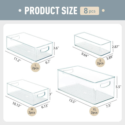 Freezer Organizer Bins Fridge Organizers and Storage Stackable Refrigerator Organizers Bins with Side Handles Clear Storage Bins for Pantry, Under Sink, Kitchen Cabinet