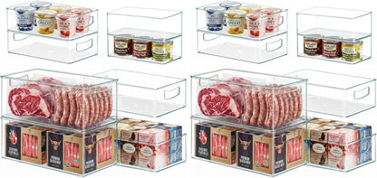 Freezer Organizer Bins Fridge Organizers and Storage Stackable Refrigerator Organizers Bins with Side Handles Clear Storage Bins for Pantry, Under Sink, Kitchen Cabinet