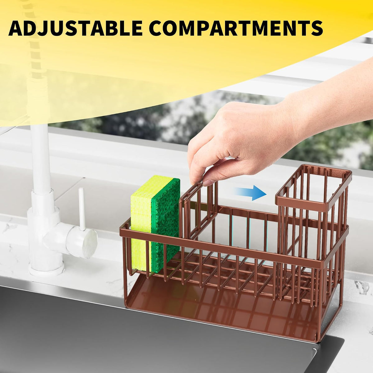 Cisily Sink Caddy Sponge Holder for Kitchen with Brush Holder and Stainless Steel Self Drain Tray, Rustproof Kitchen Sink Organizer for Sponge, Soap Dispenser Storage Accessories