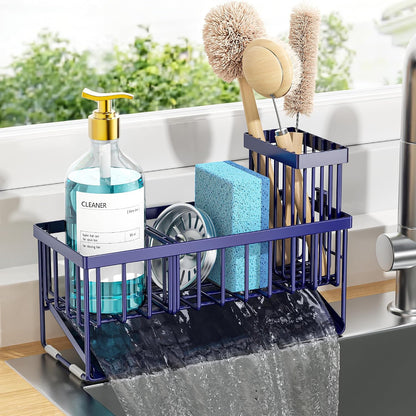 Cisily Sink Caddy Sponge Holder for Kitchen with Brush Holder and Stainless Steel Self Drain Tray, Rustproof Kitchen Sink Organizer for Sponge, Soap Dispenser Storage Accessories