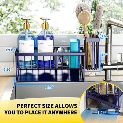 Cisily Sink Caddy Sponge Holder for Kitchen with Brush Holder and Stainless Steel Self Drain Tray, Rustproof Kitchen Sink Organizer for Sponge, Soap Dispenser Storage Accessories
