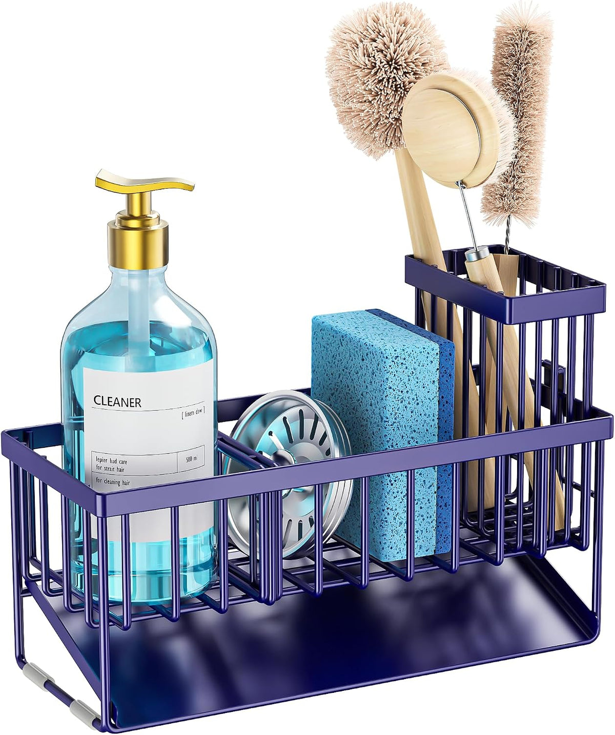 Cisily Sink Caddy Sponge Holder for Kitchen with Brush Holder and Stainless Steel Self Drain Tray, Rustproof Kitchen Sink Organizer for Sponge, Soap Dispenser Storage Accessories