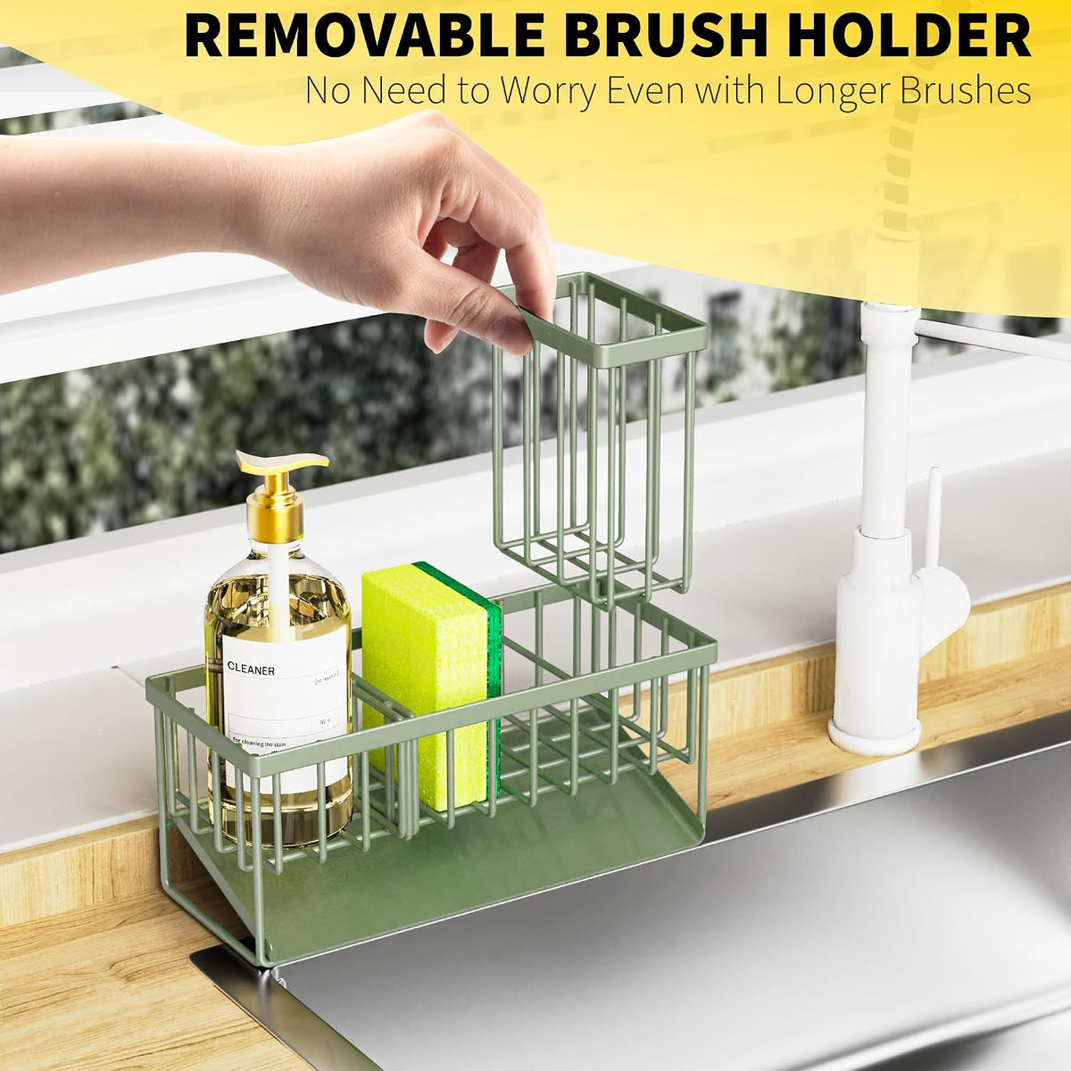Cisily Sink Caddy Sponge Holder for Kitchen with Brush Holder and Stainless Steel Self Drain Tray, Rustproof Kitchen Sink Organizer for Sponge, Soap Dispenser Storage Accessories