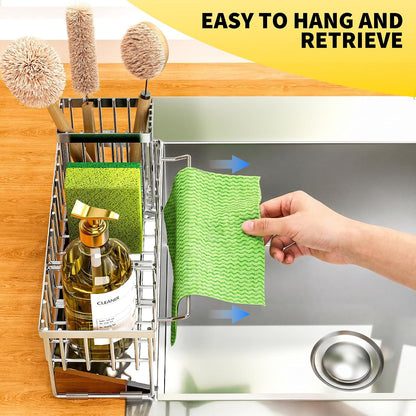 Cisily Sink Caddy Sponge Holder for Kitchen with Brush Holder and Stainless Steel Self Drain Tray, Rustproof Kitchen Sink Organizer for Sponge, Soap Dispenser Storage Accessories