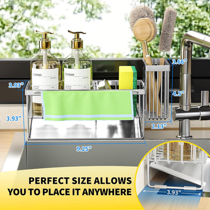 Cisily Sink Caddy Sponge Holder for Kitchen with Brush Holder and Stainless Steel Self Drain Tray, Rustproof Kitchen Sink Organizer for Sponge, Soap Dispenser Storage Accessories