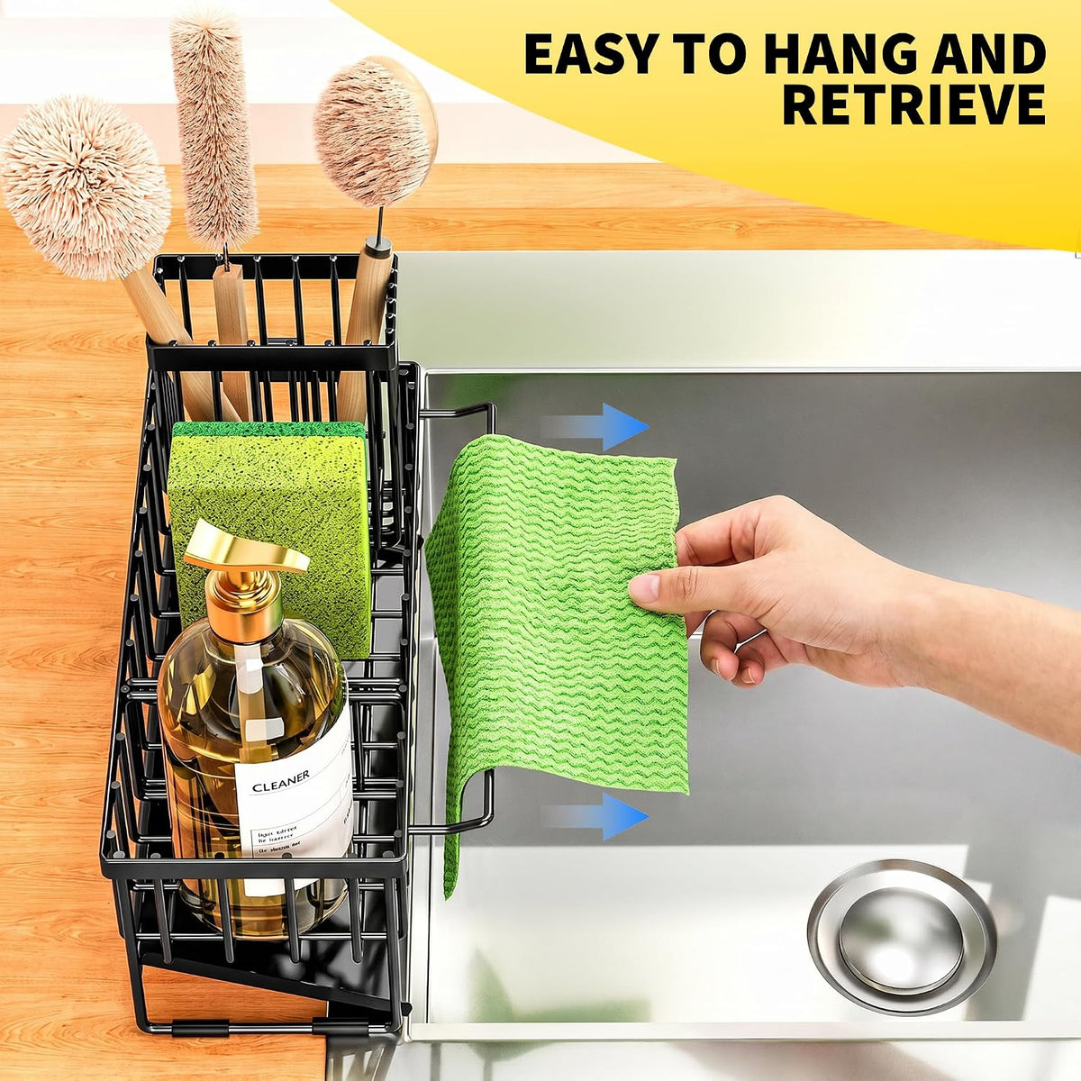 Cisily Sink Caddy Sponge Holder for Kitchen with Brush Holder and Stainless Steel Self Drain Tray, Rustproof Kitchen Sink Organizer for Sponge, Soap Dispenser Storage Accessories