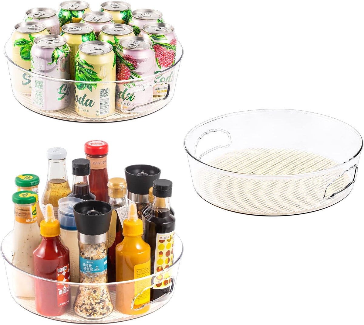 4 Pack Lazy Susan Organizer with Non-Skid Liners, 12-inch Spinning Turntable with Handle, Spice and Refrigerator Organizers, Pantry Organizers and Storage, Round