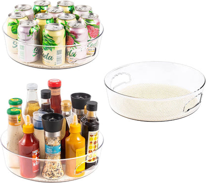 4 Pack Lazy Susan Organizer with Non-Skid Liners, 12-inch Spinning Turntable with Handle, Spice and Refrigerator Organizers, Pantry Organizers and Storage, Round