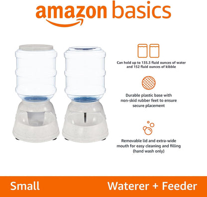 Automatic Pet Water Dispenser and Gravity Food Feeder Set for Cat and Dog, Easy to Clean, 152fl.oz food feeder, 135.3fl.oz water dispenser, Small, Pack of 2