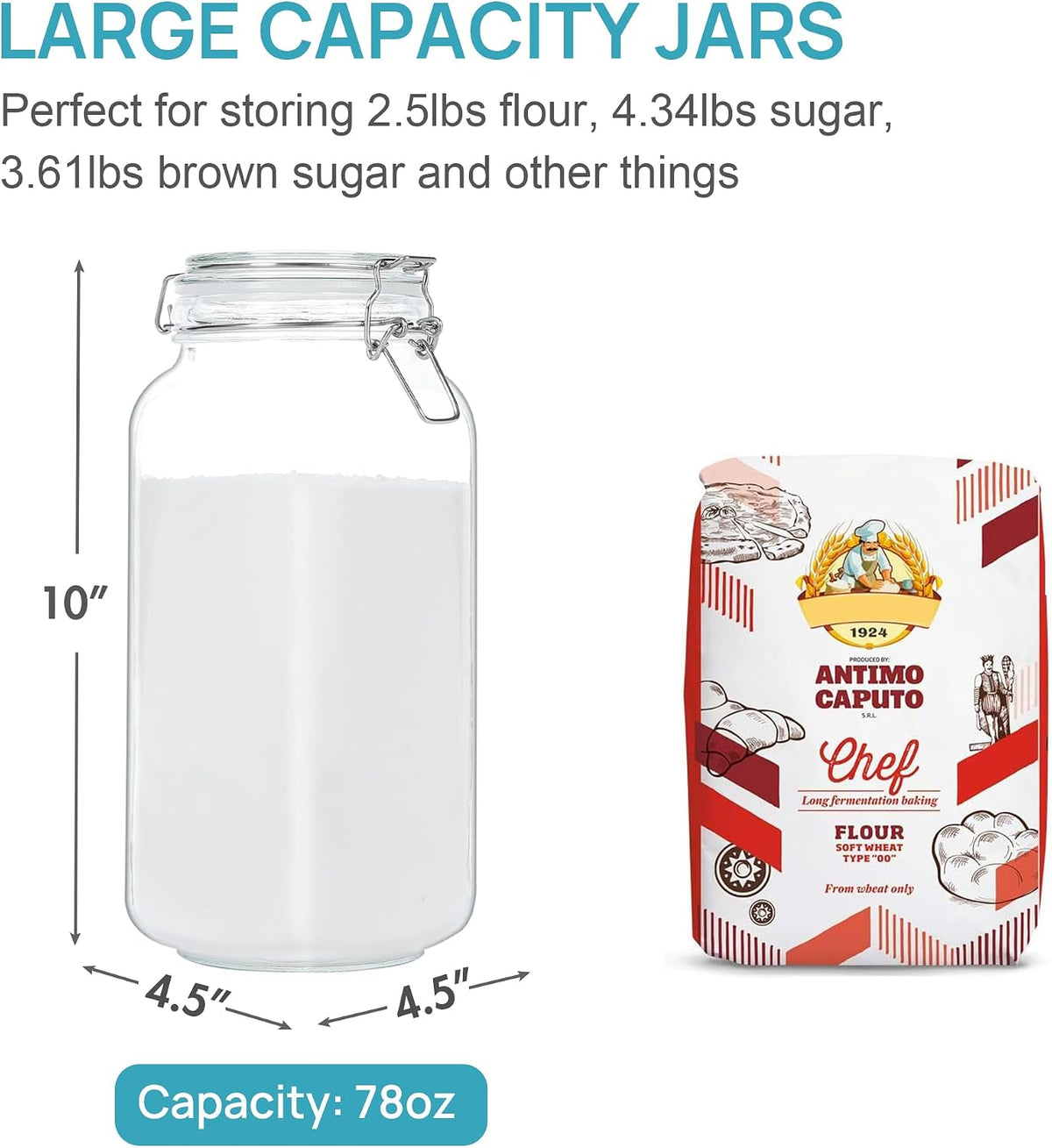 78oz Glass Food Storage Jars with Airtight Clamp Lids, 3 Pack