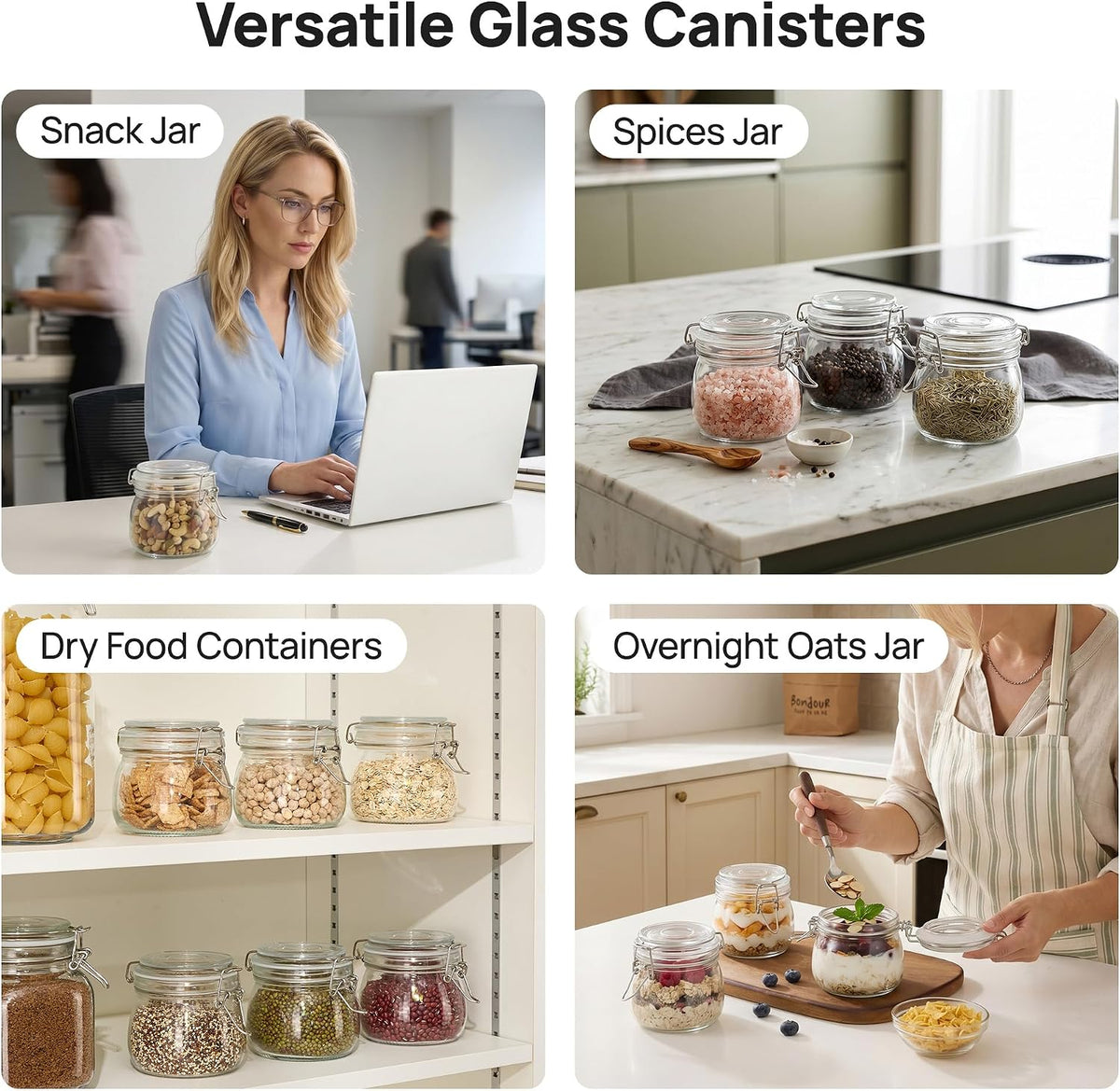 78oz Glass Food Storage Jars with Airtight Clamp Lids, 3 Pack