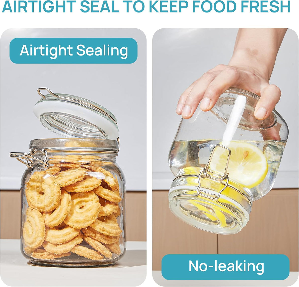 78oz Glass Food Storage Jars with Airtight Clamp Lids, 3 Pack