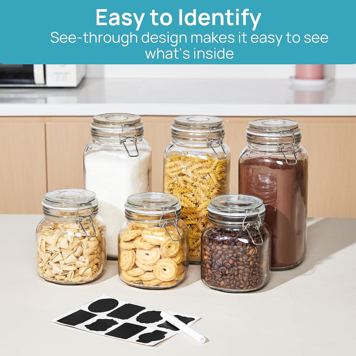 78oz Glass Food Storage Jars with Airtight Clamp Lids, 3 Pack