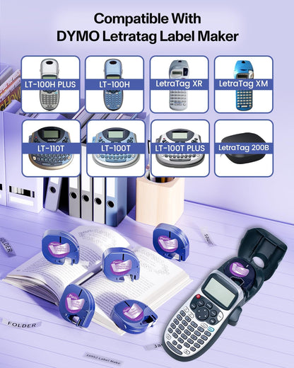 Compatible with Dymo Letratag Refills 91330 White Paper Label Maker Tape | Replacement for Dymo Label Maker LT-100H 100T Plus 200B Refills, 5-Pack 12mm x 4m (1/2" x 13') White Paper