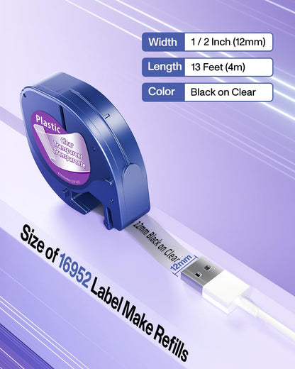 Compatible with Dymo Letratag Refills 91330 White Paper Label Maker Tape | Replacement for Dymo Label Maker LT-100H 100T Plus 200B Refills, 5-Pack 12mm x 4m (1/2" x 13') White Paper