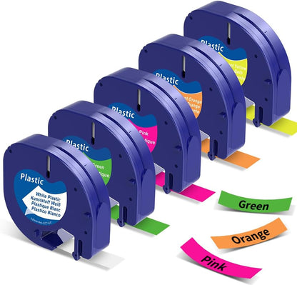 Compatible with Dymo Letratag Refills 91330 White Paper Label Maker Tape | Replacement for Dymo Label Maker LT-100H 100T Plus 200B Refills, 5-Pack 12mm x 4m (1/2" x 13') White Paper