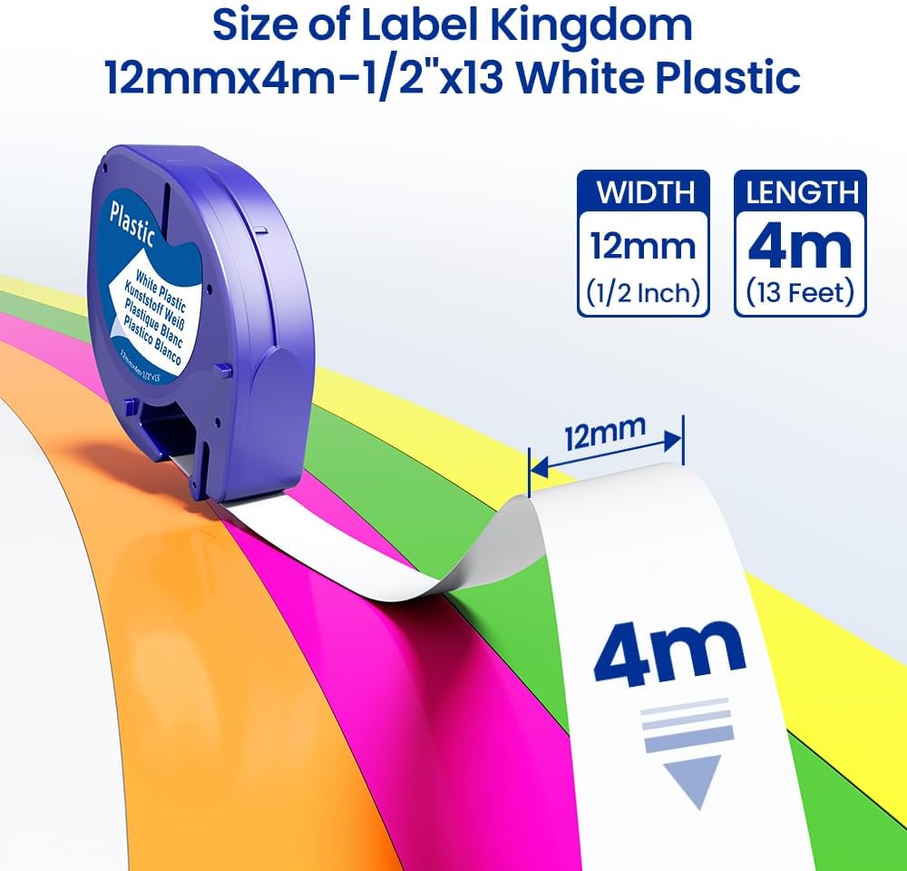 Compatible with Dymo Letratag Refills 91330 White Paper Label Maker Tape | Replacement for Dymo Label Maker LT-100H 100T Plus 200B Refills, 5-Pack 12mm x 4m (1/2" x 13') White Paper