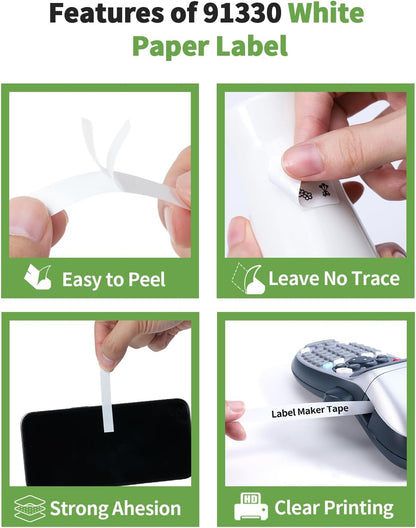 Compatible with Dymo Letratag Refills 91330 White Paper Label Maker Tape | Replacement for Dymo Label Maker LT-100H 100T Plus 200B Refills, 5-Pack 12mm x 4m (1/2" x 13') White Paper