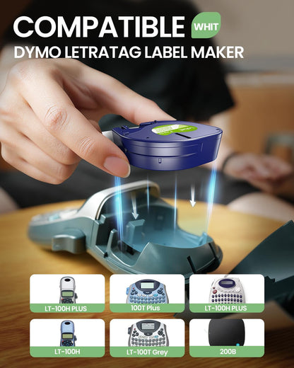 Compatible with Dymo Letratag Refills 91330 White Paper Label Maker Tape | Replacement for Dymo Label Maker LT-100H 100T Plus 200B Refills, 5-Pack 12mm x 4m (1/2" x 13') White Paper
