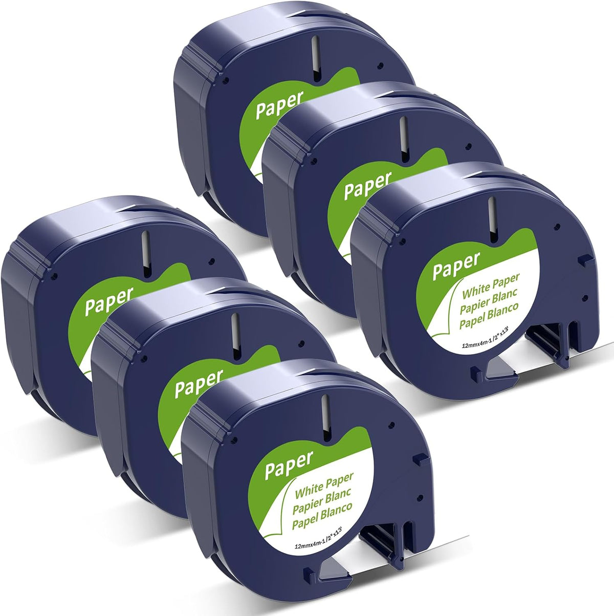Compatible with Dymo Letratag Refills 91330 White Paper Label Maker Tape | Replacement for Dymo Label Maker LT-100H 100T Plus 200B Refills, 5-Pack 12mm x 4m (1/2" x 13') White Paper