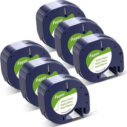 Compatible with Dymo Letratag Refills 91330 White Paper Label Maker Tape | Replacement for Dymo Label Maker LT-100H 100T Plus 200B Refills, 5-Pack 12mm x 4m (1/2" x 13') White Paper