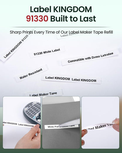 Compatible with Dymo Letratag Refills 91330 White Paper Label Maker Tape | Replacement for Dymo Label Maker LT-100H 100T Plus 200B Refills, 5-Pack 12mm x 4m (1/2" x 13') White Paper