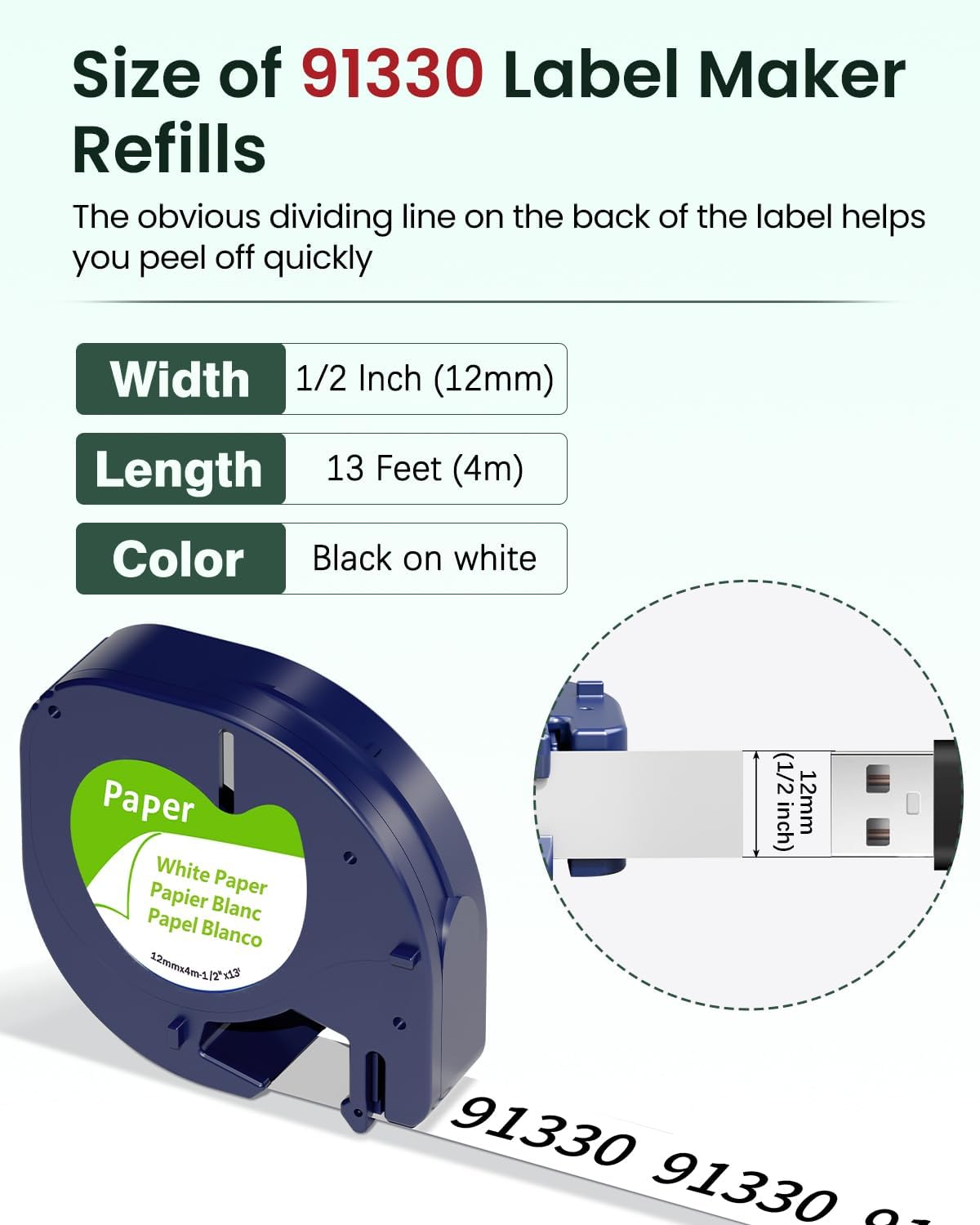 Compatible with Dymo Letratag Refills 91330 White Paper Label Maker Tape | Replacement for Dymo Label Maker LT-100H 100T Plus 200B Refills, 5-Pack 12mm x 4m (1/2" x 13') White Paper