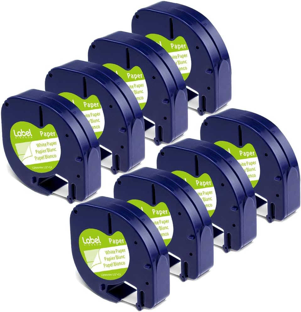 Compatible with Dymo Letratag Refills 91330 White Paper Label Maker Tape | Replacement for Dymo Label Maker LT-100H 100T Plus 200B Refills, 5-Pack 12mm x 4m (1/2" x 13') White Paper