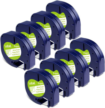 Compatible with Dymo Letratag Refills 91330 White Paper Label Maker Tape | Replacement for Dymo Label Maker LT-100H 100T Plus 200B Refills, 5-Pack 12mm x 4m (1/2" x 13') White Paper